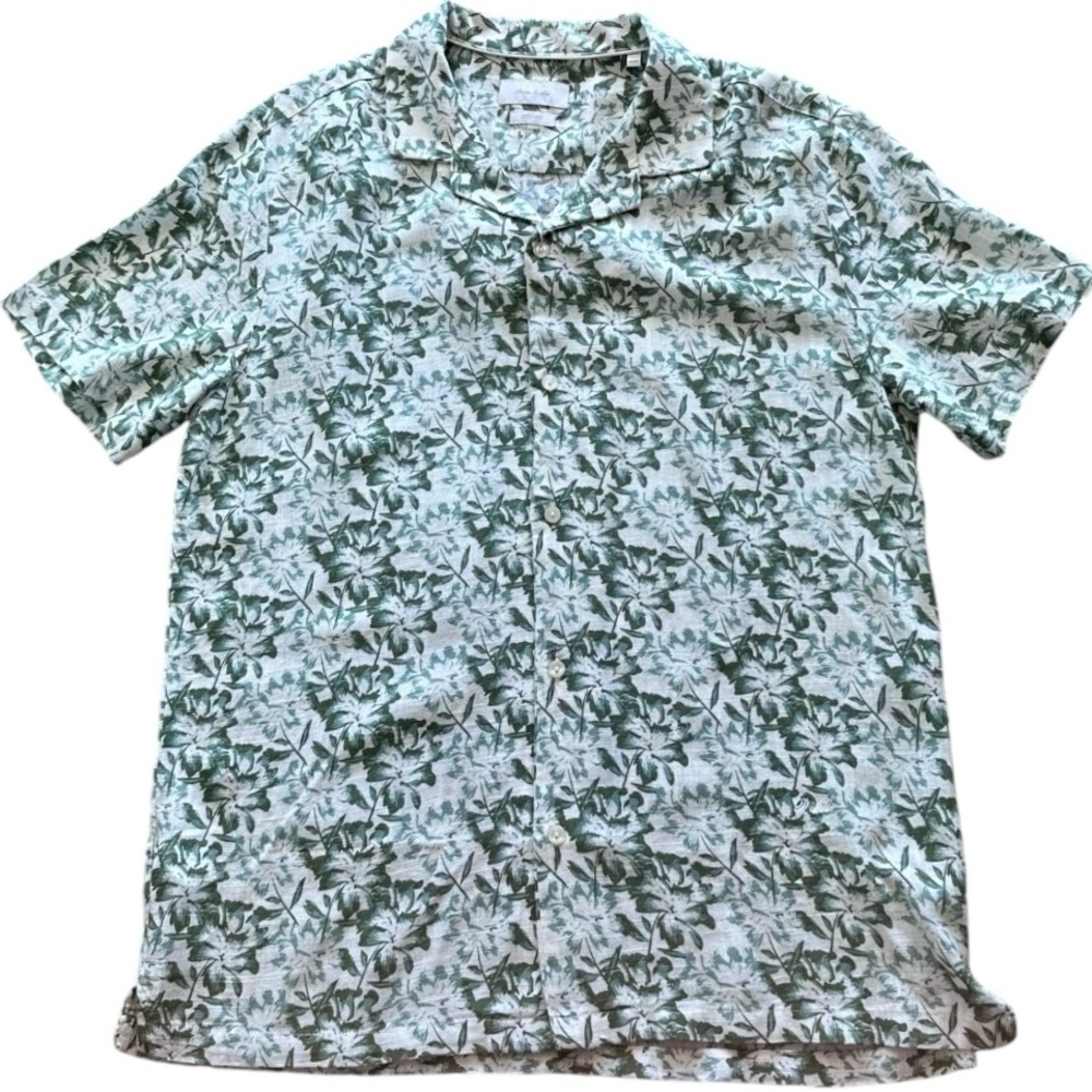 Porter and Ash Men’s Linen Blend Green Floral Button Down Shirt Size M NWT